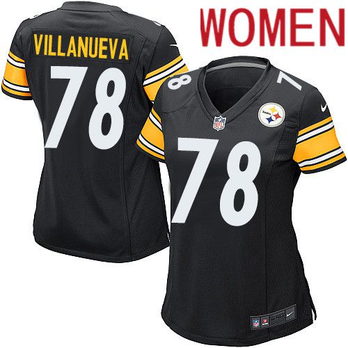 Women Pittsburgh Steelers #78 Alejandro Villanueva Nike Black Game NFL Jersey->women nfl jersey->Women Jersey